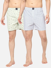 Men's Multicolor, 100% Cotton, Printed, Regular Fit, Inner Elastic, Mid-Rise, Boxers -  Pack Of 2